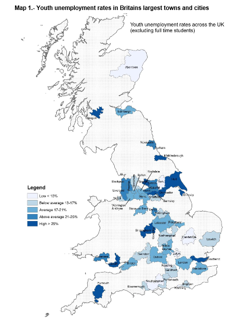 Youth unemployment rates in Britains largest towns and cities